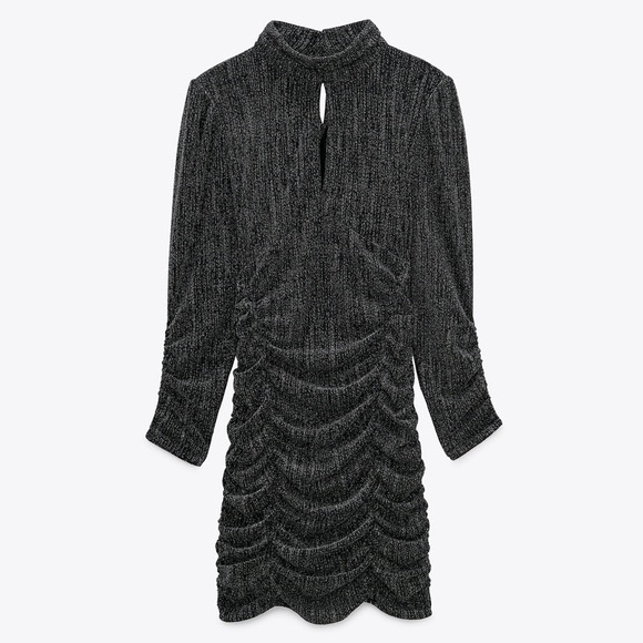 ZARA Silver Metallic Thread Ruched Dress dress like new - Picture 12 of 13